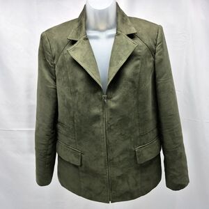 Nygard Collection Women's Green Suede Zip Up Blazer Jacket Size 12